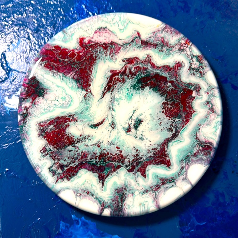 10” XMAS LAZY SUSAN Red, green and white Abstract. Epoxy Shine.